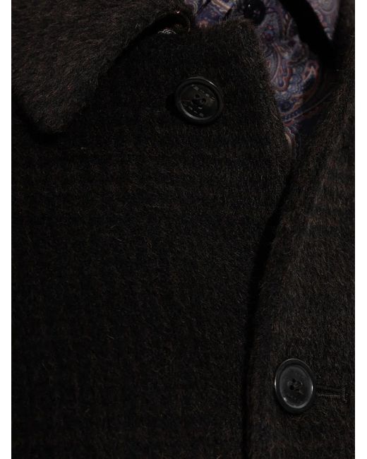 Etro Black Wool And Alpaca Wool Pea Coat With Check Motif for men