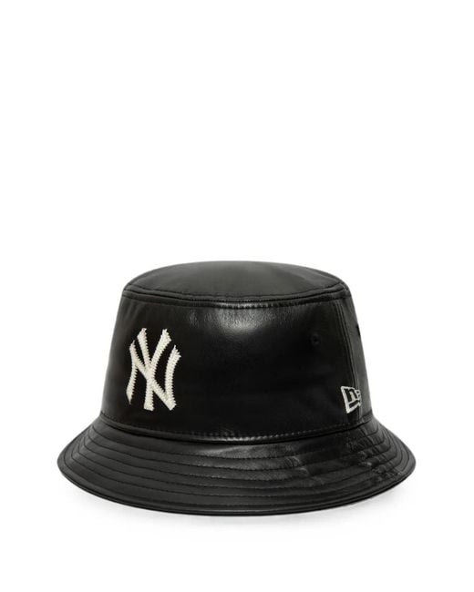 KTZ Black Mlb Logo-Embroidered Leather Bucket Hat for men