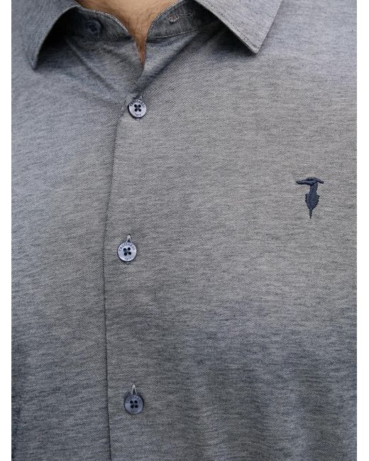 Trussardi Gray Logo-Embroidered Long-Sleeve Shirt for men