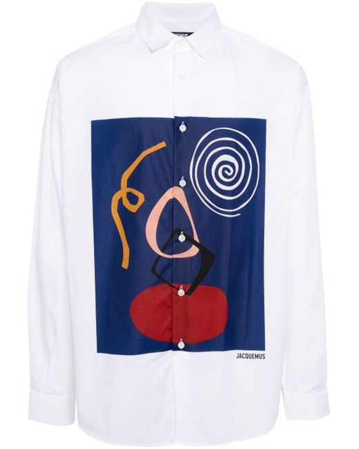 Jacquemus Blue La Simon Graphic-print Cotton Shirt for men