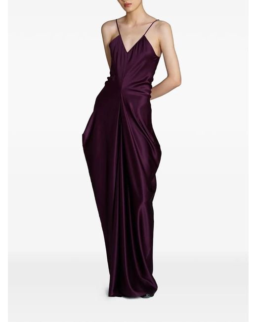 YANGKEHAN Purple Maxi Draped Silk Dress