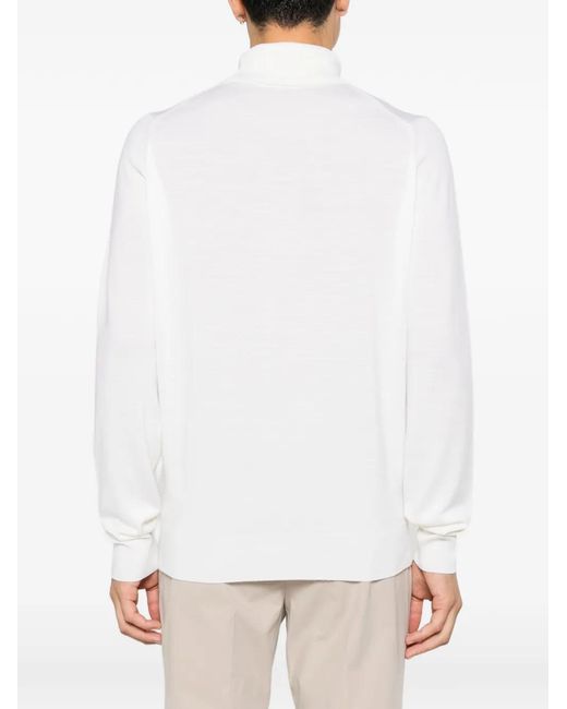John Smedley White Connell Turtleneck Sweater for men
