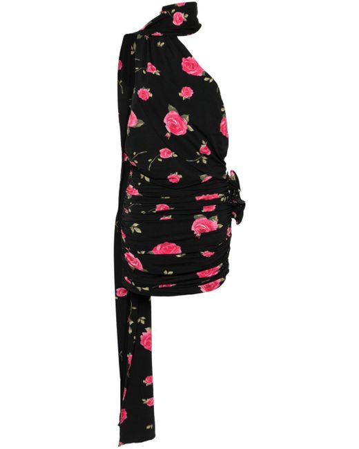 Robe courte froncée à fleurs Magda Butrym en coloris Black
