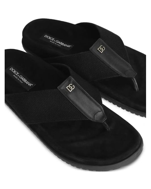 Dolce & Gabbana Black Logo-Plaque Flip-Flops for men