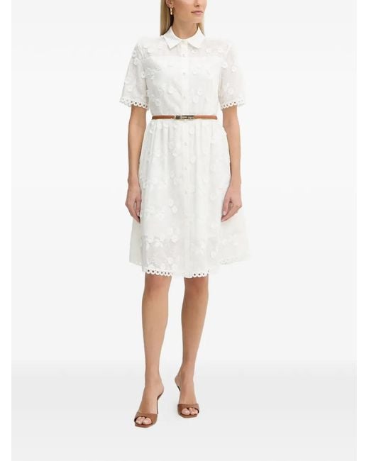 Fracomina White Floral-Embroidered Mini Dress