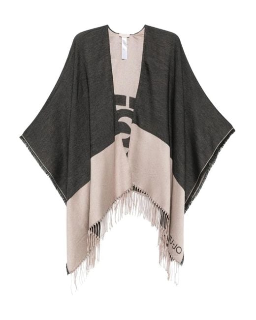 Poncho con flecos y logo Liu Jo de color Black