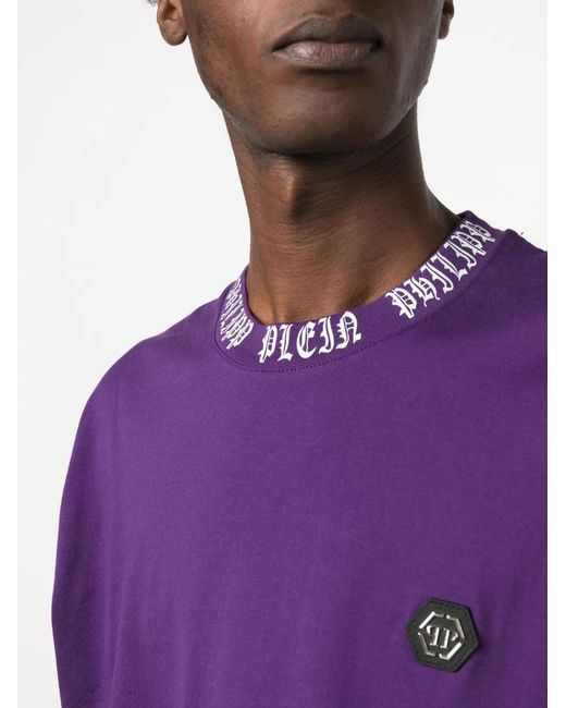 Philipp Plein Purple Logo-Print Crew-Neck T-Shirt for men