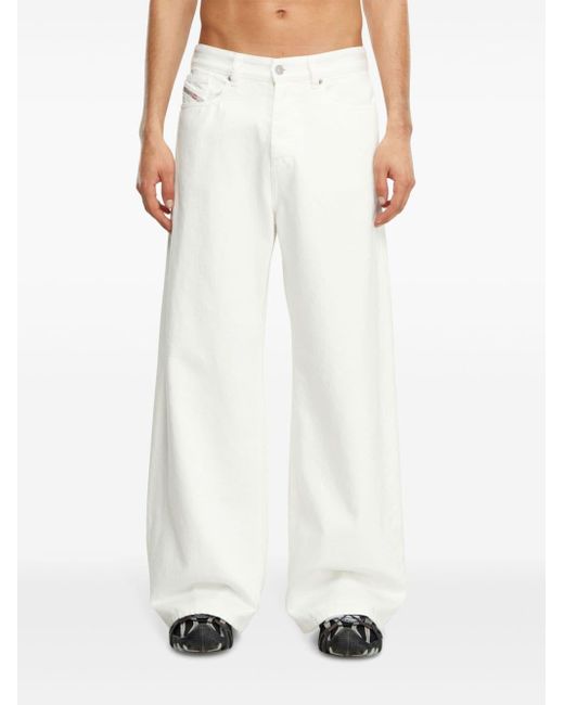 DIESEL White Low-rise Wide-leg Jeans