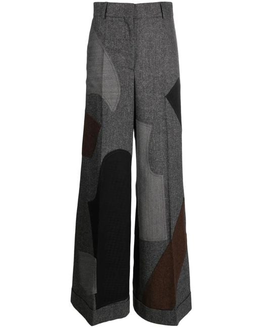 Moschino Gray Patchwork-Design Palazzo Trousers