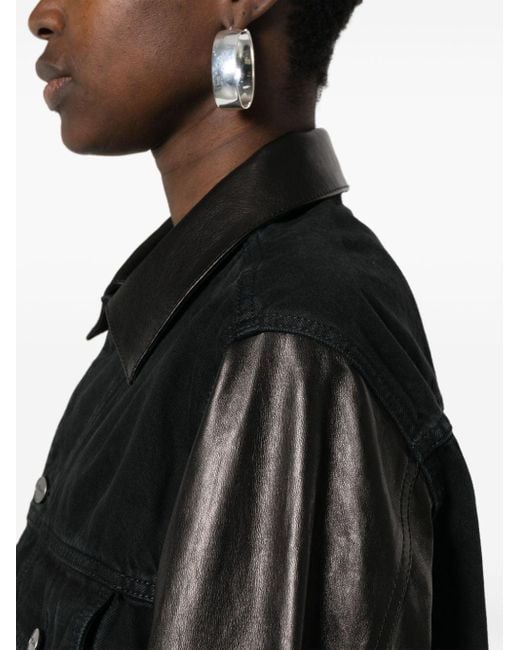Khaite Black Grizzo Leather-Panels Denim Jacket