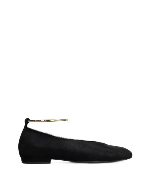 Chantal Black Tone Anklet-Strap Ballet Flats