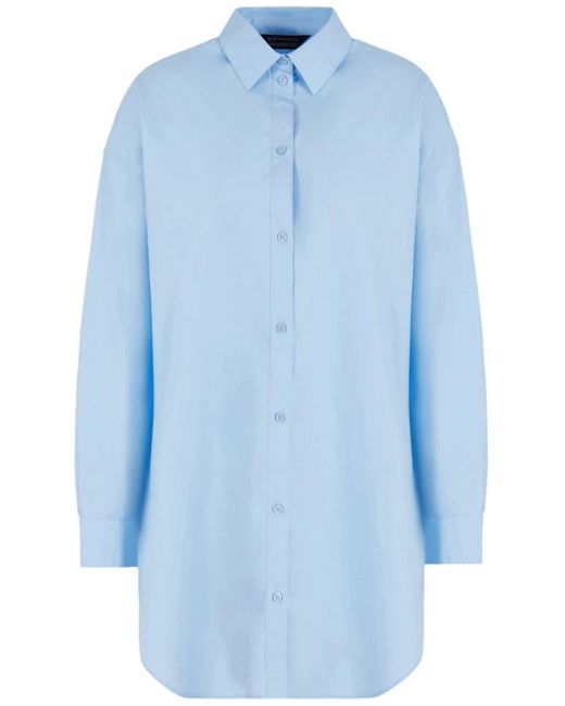 Armani Exchange Blue Logo-patch Poplin Cotton Shirt