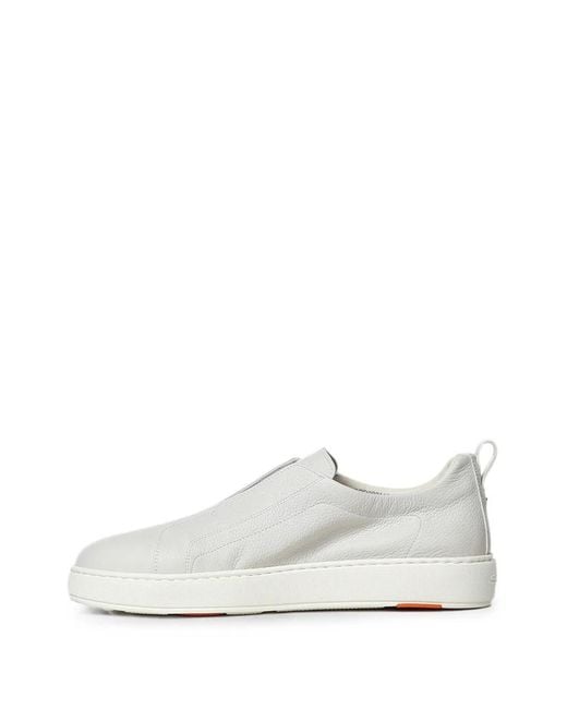Santoni White Slip-On Grained Leather Sneakers for men