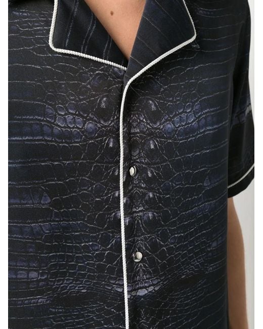 Roberto Cavalli Black Snakeskin-Print Short-Sleeve Shirt for men