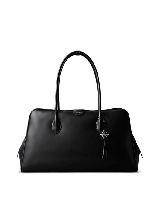 Calvin Klein Black Logo-Plaque Tote Bag