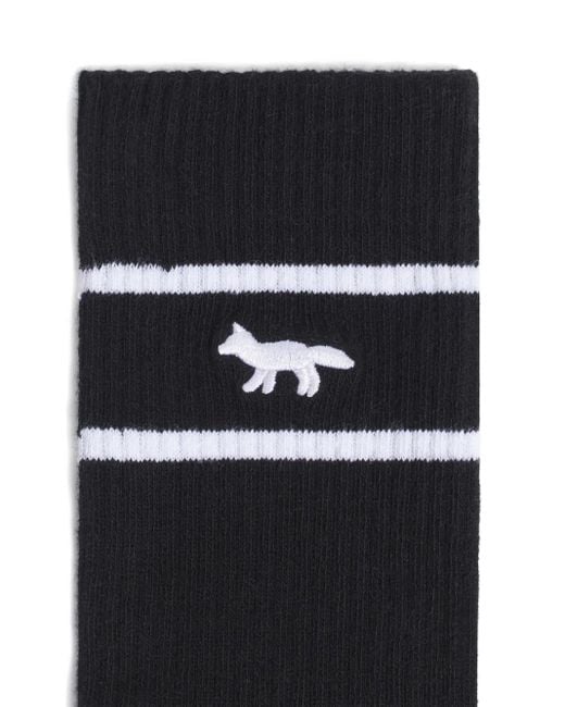 Maison Kitsuné Black Profile Fox-Embroidered Striped Socks for men