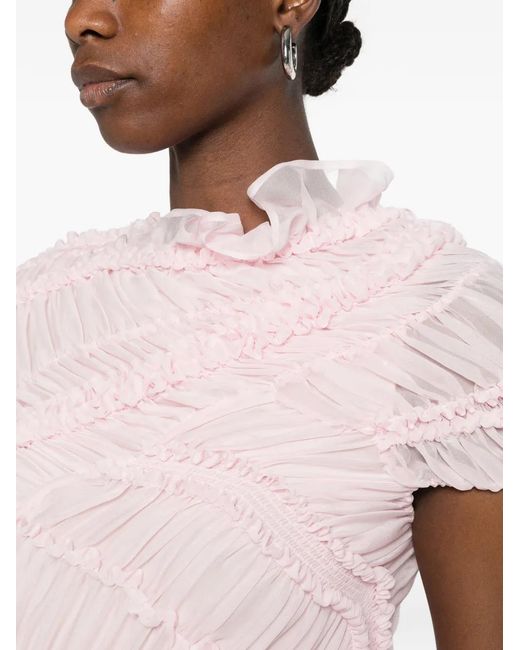 Magda Butrym Pink Ruched Ruffled-Trim Midi Dress