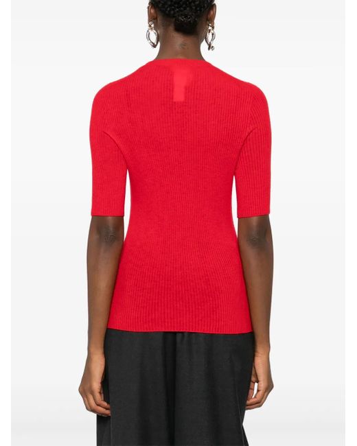 Fabiana Filippi Red Ribbed Short-Sleeve Top