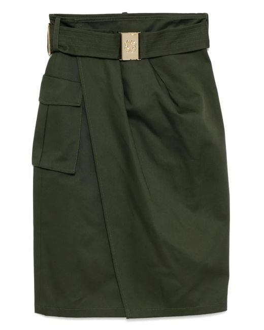 Elie Saab Green Gabardine Wrap Skirt