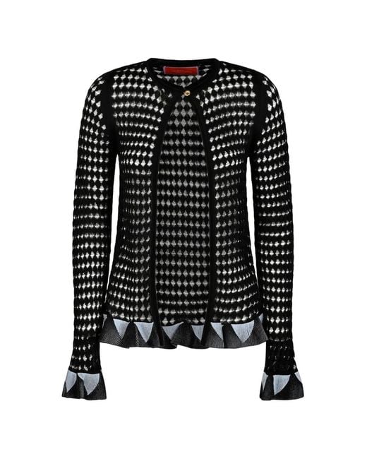 LaDoubleJ Black Bow Ruffled Open-Knit Cardigan