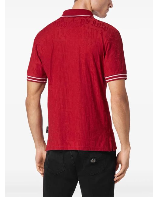 Philipp Plein Red Jacquard Monogram Polo Shirt for men