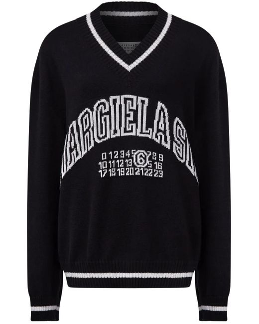 MM6 by Maison Margiela Black Cotton V-Neck Sweater