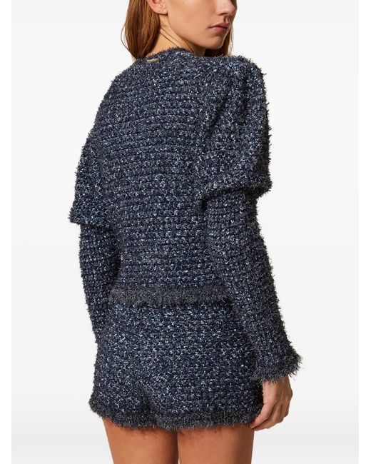 Twinset Blue Jacquard Knit Fitted Jacket With Lurex