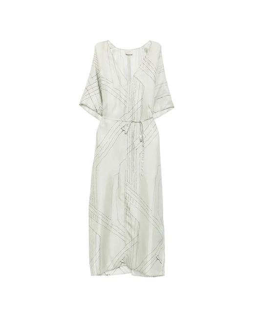 Alysi White Abstract-Print Tie-Waist Midi Dress