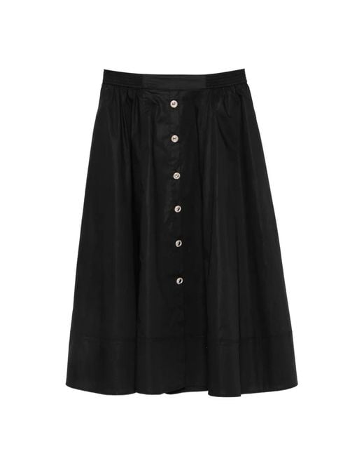 Twinset Black Long Poplin Skirt With Buttons