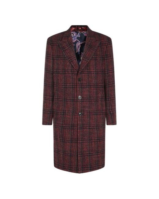 Etro Purple Check-Pattern Single-Breasted Coat for men