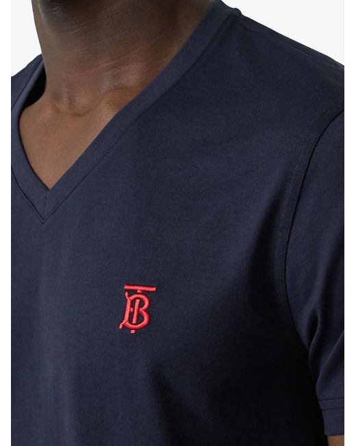 Burberry Blue V Neck T-shrit With Monogram Logo for men
