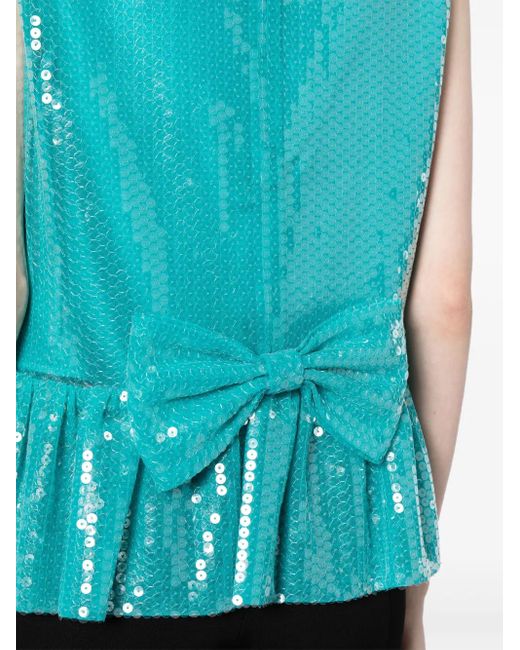 Nina Ricci Blue Sequin-Embellished Sleeveless Top