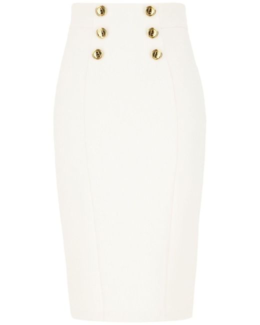 Elisabetta Franchi White Button-Embellished Midi Skirt