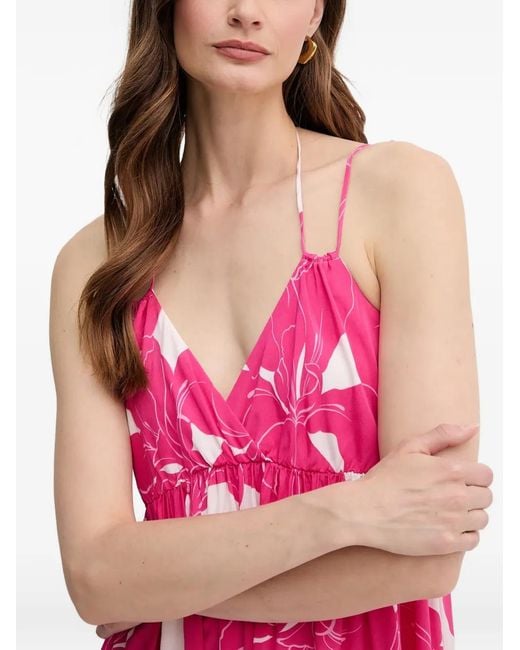 MARC AUREL Pink Floral-Print V-Neck Maxi Dress