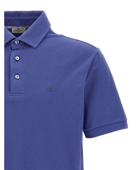 Etro Blue Paisley-Print Button Polo Shirt for men