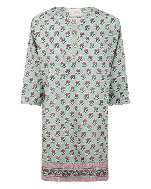 Mc2 Saint Barth Gray Floral-Print Cotton Dress