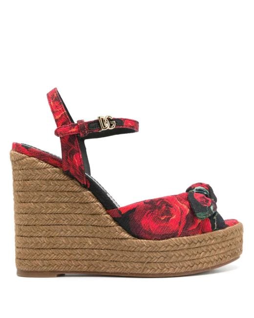 Dolce & Gabbana Red Lolita Canvas Wedge Sandal