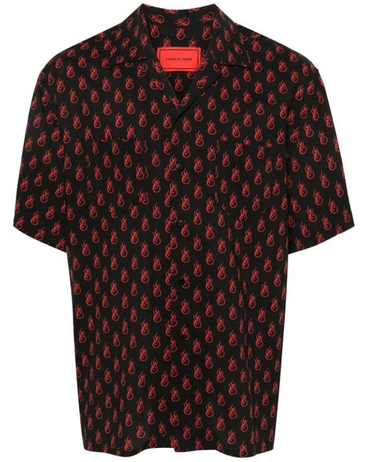 Camisa estilo bowling con estampado de llamas Vision Of Super de hombre de color Black