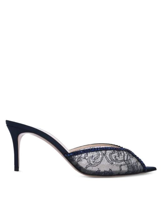 Andrea Wazen Blue 75Mm Katy Lace-Embellished Mules