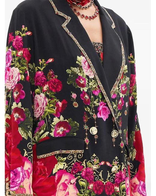 Camilla Black Double-Breasted Floral Jacket
