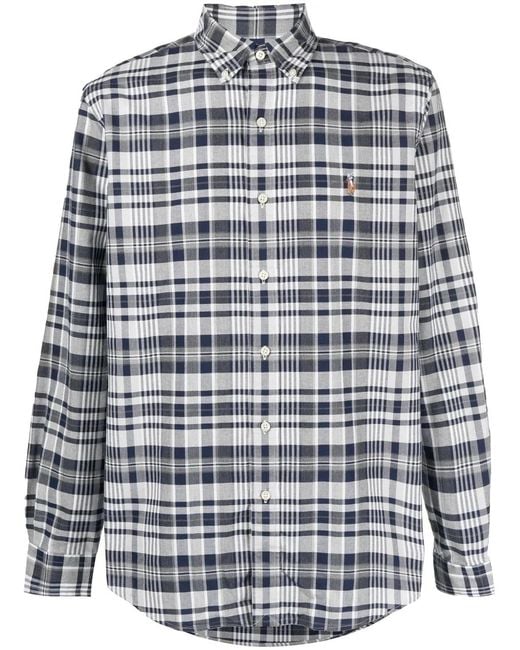 Polo Ralph Lauren Blue Check Pattern Long-Sleeved Shirt for men