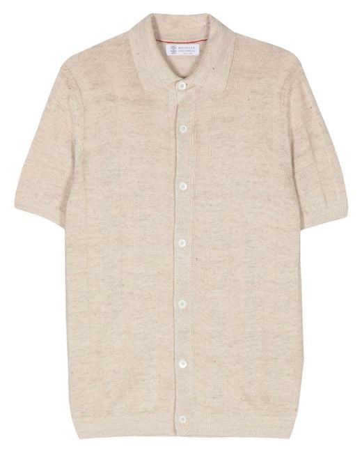 Brunello Cucinelli White Fine-knit Short-sleeves Shirt for men