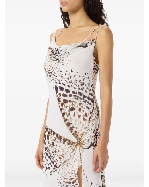 Blumarine White Butterfly-Print Asymmetric Dress