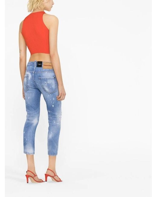 DSquared² Blue Distressed Cropped Jeans