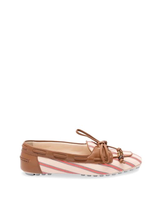 Fendi Pink Striped Leather-Trim Loafers