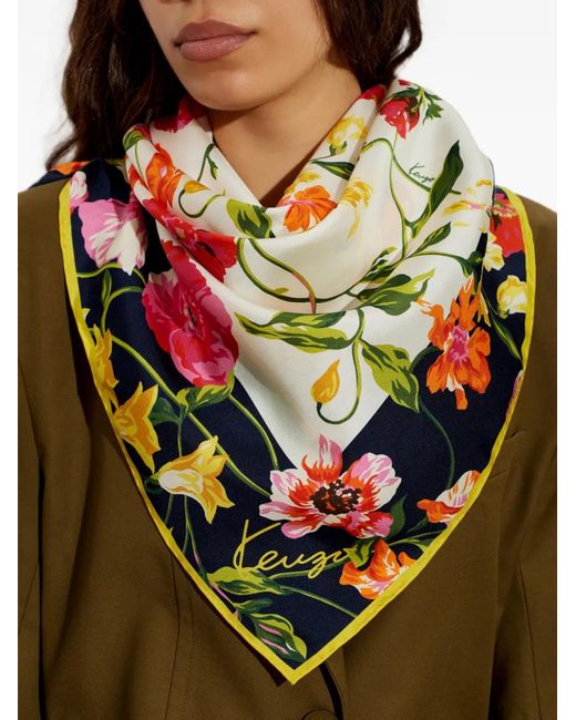KENZO Natural Floral-Print Silk Scarf