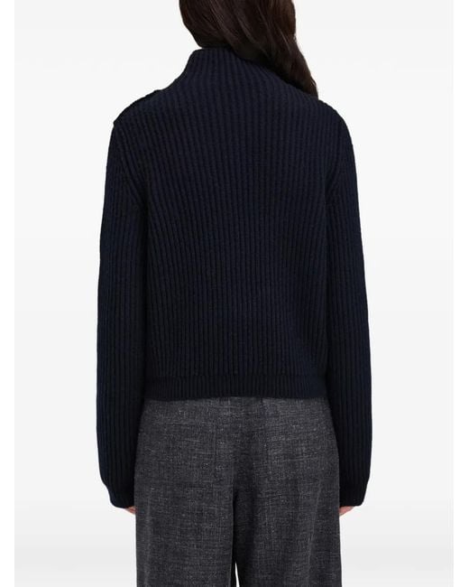 Ferragamo Blue Knitted Sweater With Gancini Button Detail