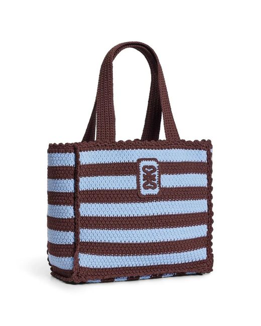 Sandro Blue Striped Crochet-Knit Tote Bag