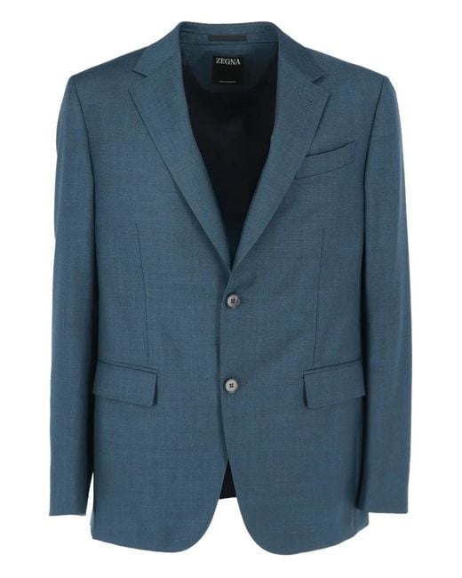 Zegna Blue Button-Fastening Long-Sleeves Suit for men