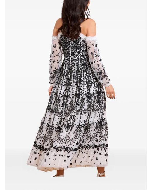 Needle & Thread White Embroidered-Flowers Maxi Dress